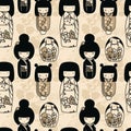 Seamles pattern with traditional japanese dolls